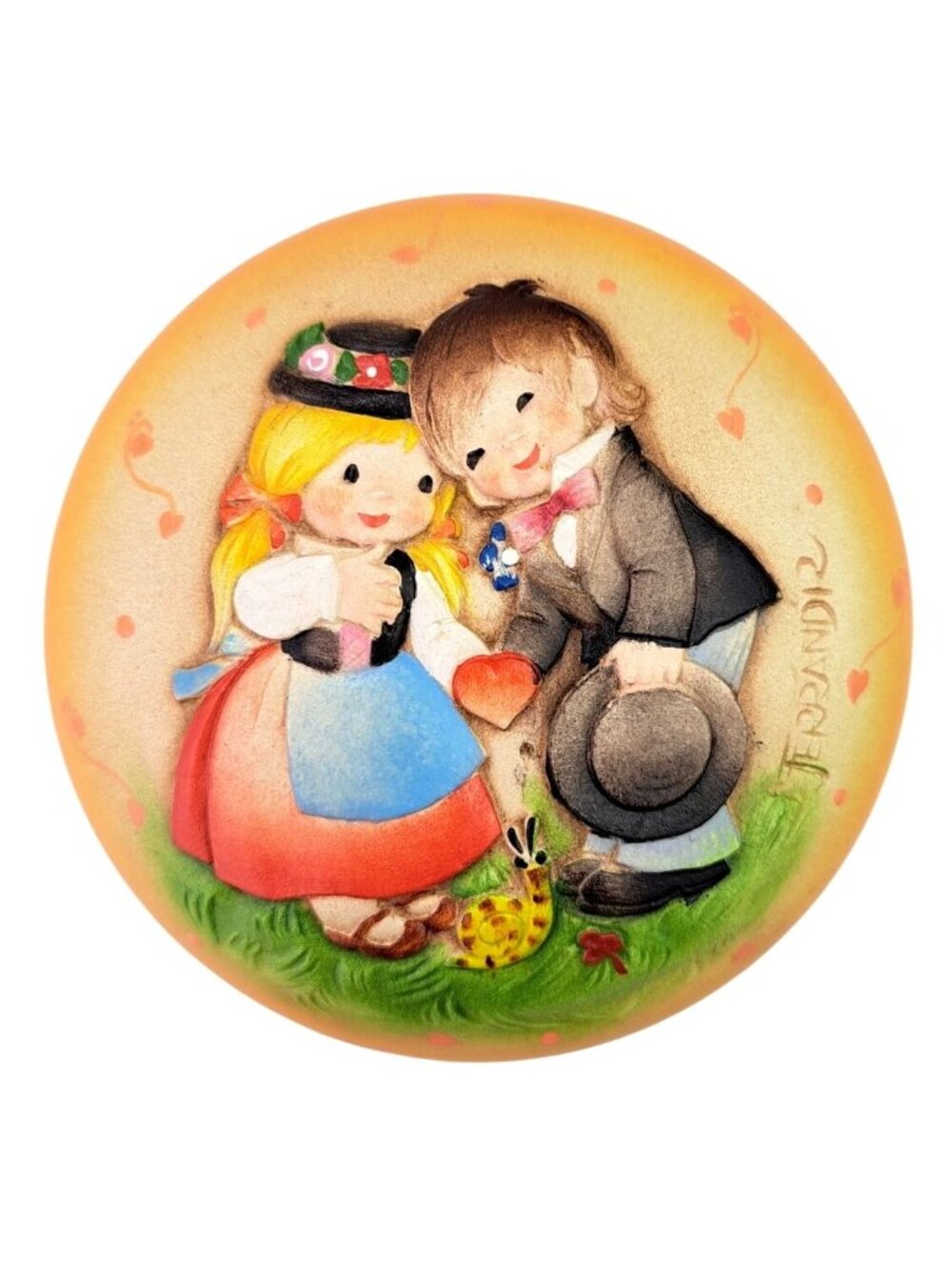 Vintage ANRI Juan Ferrandiz Italy Hand Painted Round Trinket Box Wedding Day